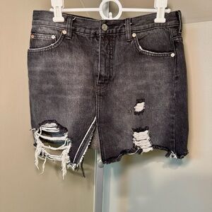 We the Free Relaxed and Destroyed Black Denim Skirt size 27